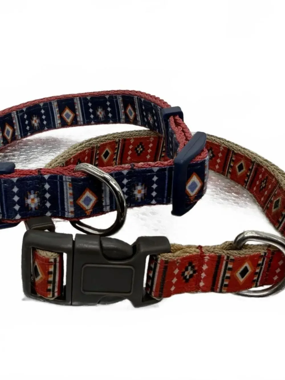 Lot 2 Dog Collars Southwest Style Adjustable Medium 20–21 Inch Navy Red Tan